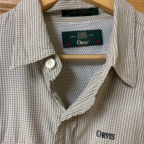 Orvis Taupe Gingham Collared Vented Shirt Large‎ - Picture 2 of 9